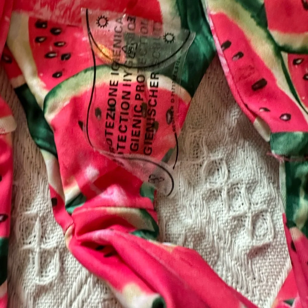 Watermelon Print Bikini Bottoms Pink Green Fruit‎ Swimwear Size Large